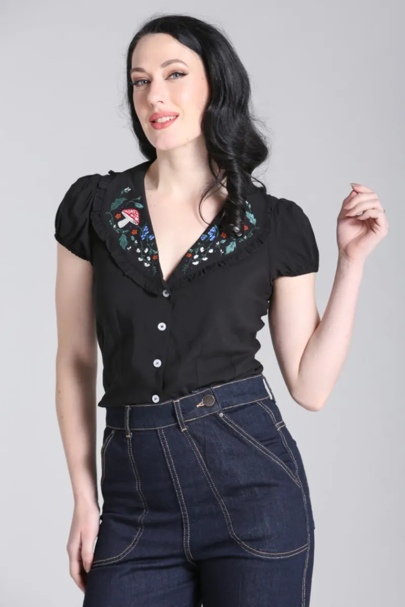 Hell Bunny Natura Blouse Black New