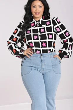 Hell Bunny Oopsie Daisy Blouse Black Hot