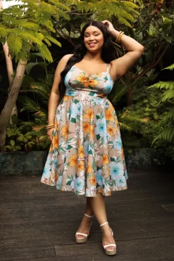 Hell Bunny Pattaya Dress Beige Outlet