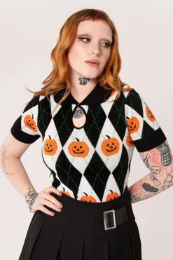 Hell Bunny Pumpkin Head Top Black/White Online