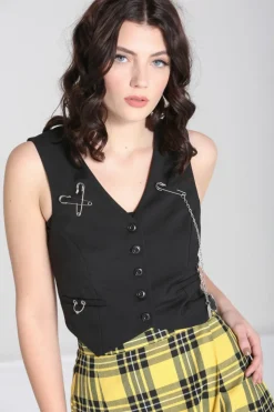 Hell Bunny Rebellion Waistcoat Black Hot