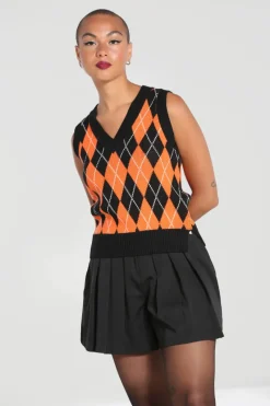 Hell Bunny Rhombus Vest -Orange Black Clearance
