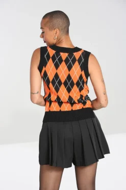 Hell Bunny Rhombus Vest -Orange Black Clearance