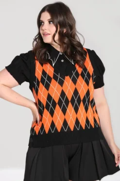 Hell Bunny Rhombus Vest -Orange Black Clearance