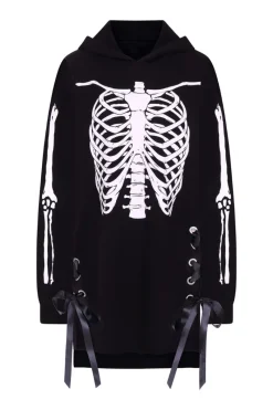 Hell Bunny Skeleton Hoodie Dress Black