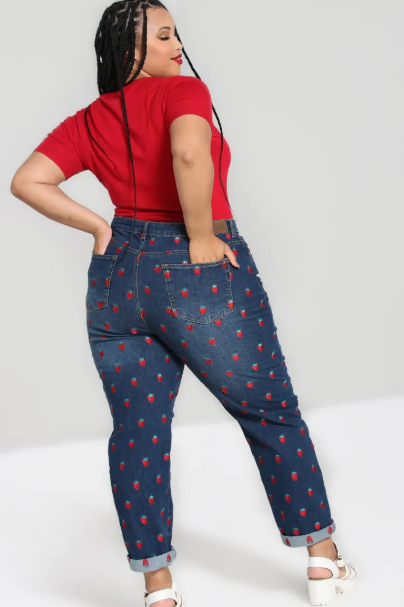 Hell Bunny Strawberry Denim Jeans Blue Outlet