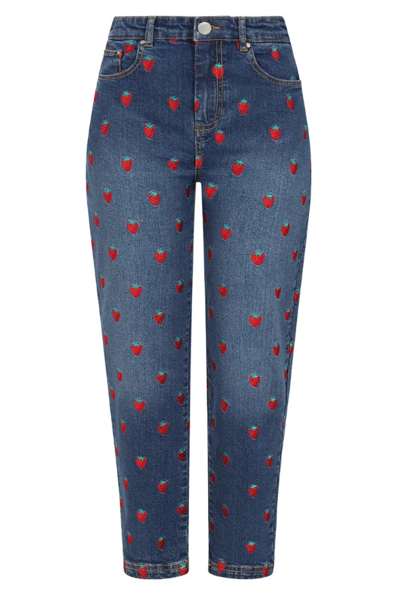 Hell Bunny Strawberry Denim Jeans Blue Outlet