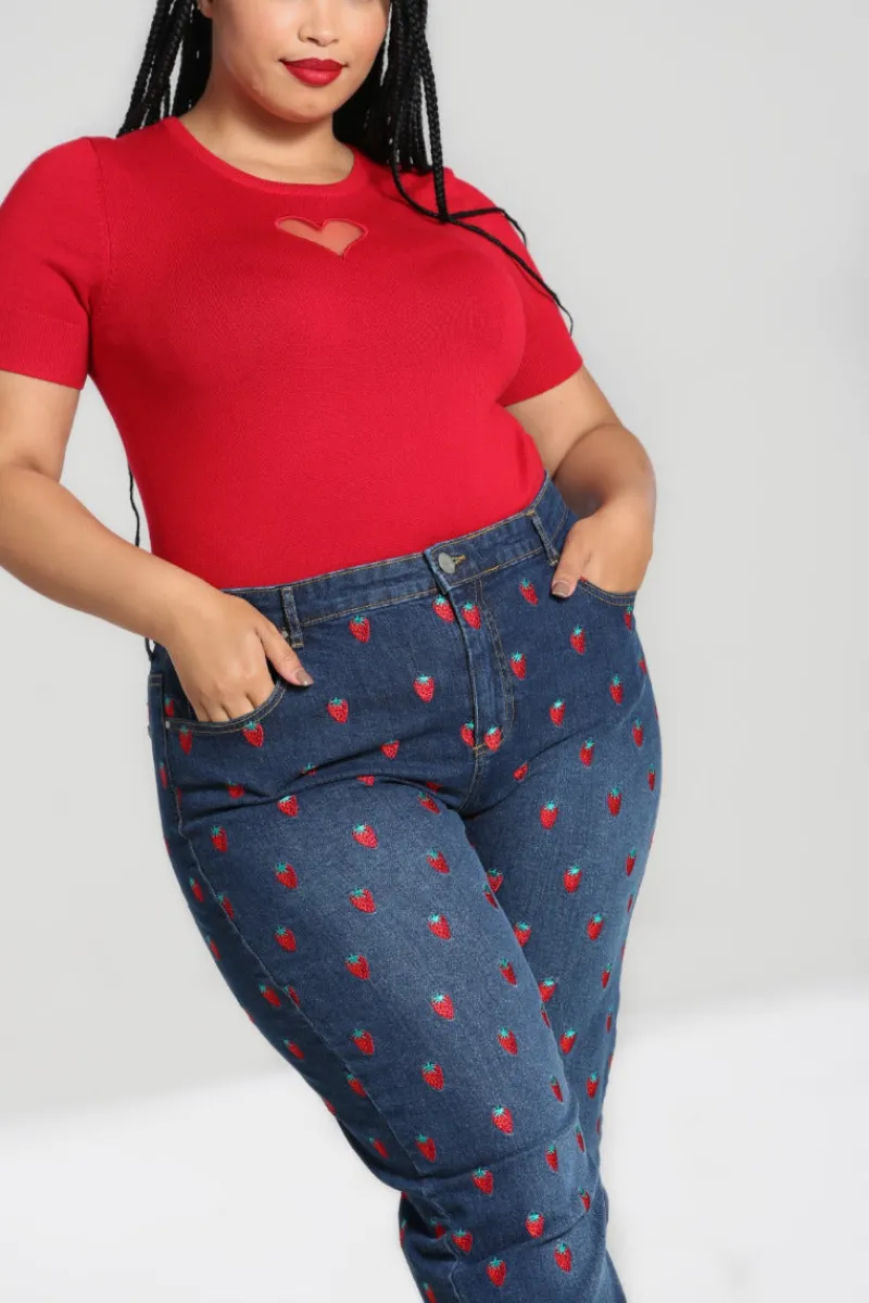 Hell Bunny Strawberry Denim Jeans Blue Outlet