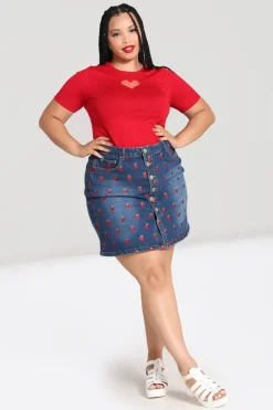 Hell Bunny Strawberry Denim Mini Skirt Blue Discount