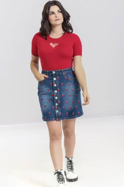 Hell Bunny Strawberry Denim Mini Skirt Blue Discount