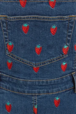 Hell Bunny Strawberry Denim Pinafore Dress Blue New