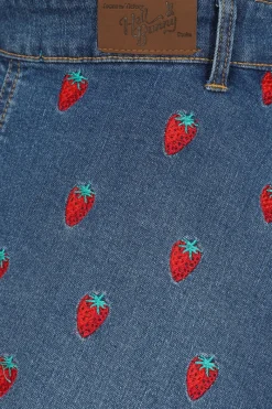 Hell Bunny Strawberry Denim Pinafore Dress Blue New