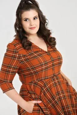 Hell Bunny Tawny Mid Dress Brown New