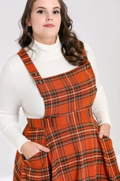 Hell Bunny Tawny Pinafore Dress Brown
