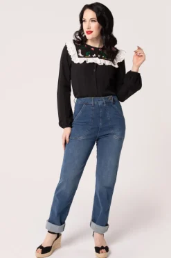 Hell Bunny Tessie Blouse Black Clearance
