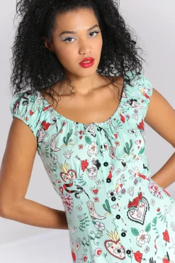 Hell Bunny Tijuana Mini Dress Green Outlet
