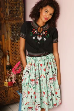 Hell Bunny Tijuana Skirt Green