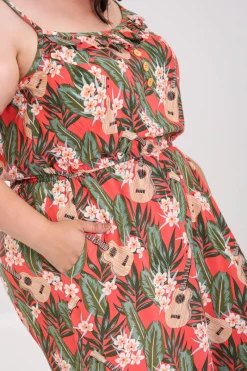 Hell Bunny Ukulele Jumpsuit Orange Hot