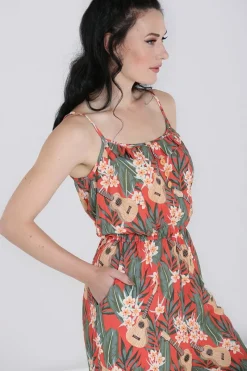Hell Bunny Ukulele Jumpsuit Orange Hot