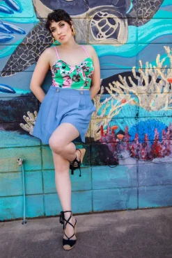 Hell Bunny Utah Shorts Blue Best