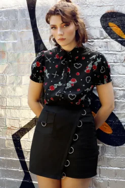 Hell Bunny Zoey Blouse Black Hot