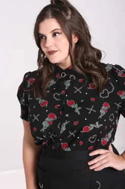 Hell Bunny Zoey Blouse Black Hot