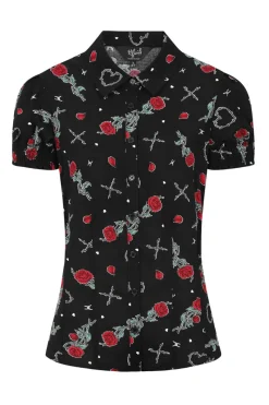 Hell Bunny Zoey Blouse Black Hot